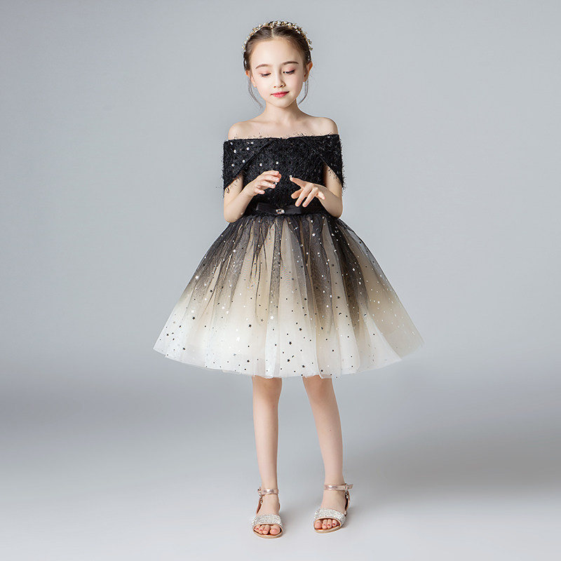 女孩走秀礼服公主裙女童生日洋气黑色小主持人儿童钢琴演出服演奏