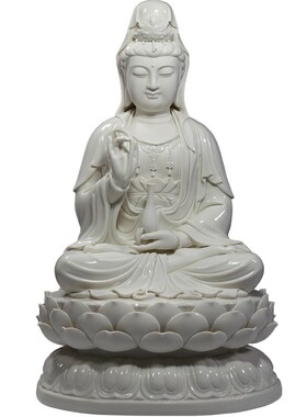 微美德化陶瓷9至19吋坐莲观音佛像供奉观世音菩萨居家用客厅摆件