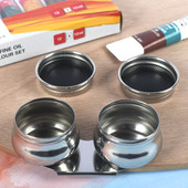 不锈钢加盖油壶油画油彩墨绘画调色器皿双孔带盖密封性好防漏油大