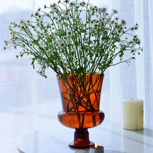 OOOOH简约中古风灯高脚玻璃花瓶法式复古桌面插花水培摆件