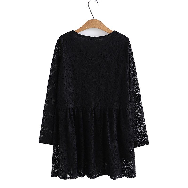 大码女装蕾丝连衣裙200斤胖mm夏装中长款宽松套头圆领长袖中长裙