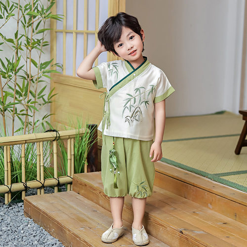 汉服男童夏装中国风儿童唐装夏季薄款小男孩古装国学古风演出服装