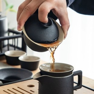 黑陶茶具套装家用功夫茶杯陶瓷泡茶壶茶海简约办公喝茶logo定制