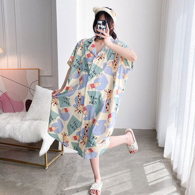 200斤孕妇哺乳睡裙夏季纯棉大码产妇待产睡衣卡通家居服连衣裙女