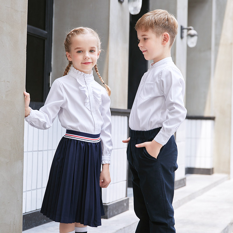 女童洋气白衬衫小学生校服男童长袖衬衣幼儿园园服立领儿童演出服