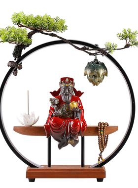 新中式财神爷佛像文财神灯圈家居装饰品开业送礼家用供奉招财摆件