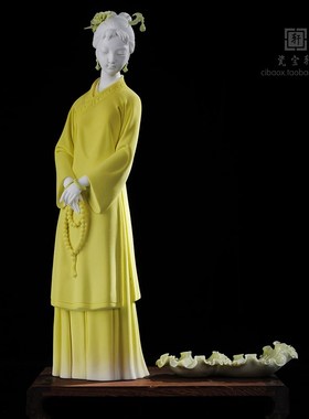 德化白瓷陶瓷古典明清仕女美女赏荷家居办公玄关酒柜装饰工艺礼品