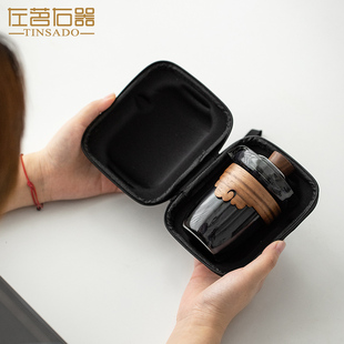 左茗右器便携式耐热玻璃户外旅行露营茶具一壶二杯防烫茶壶快客杯
