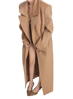 PEMPL 毛呢外套女秋冬新款棕色修身显瘦中长款双排扣呢大衣气质潮