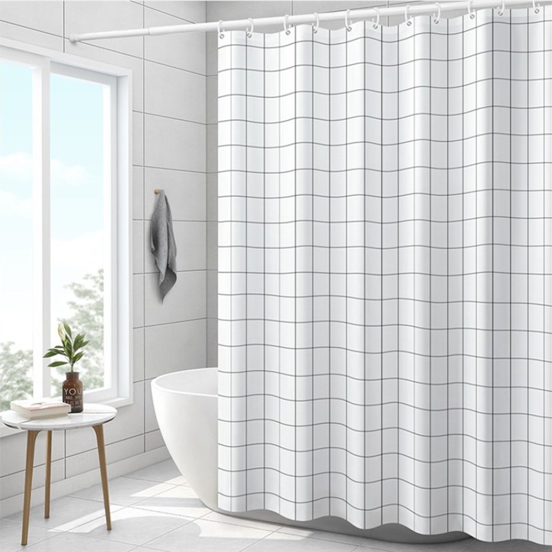 欧式清新简约酒店黑白格子加厚160g防水涤纶布浴帘浴室淋浴帘定制