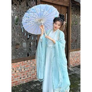 新中式流苏油纸伞旗袍古装古风汉服道具演出走秀舞蹈伞蓝色清新伞