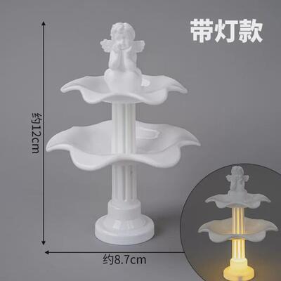塑料许愿池带灯蛋糕装饰520情人节摆件母亲节网红覆古创意喷泉