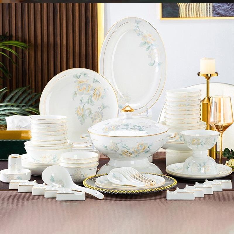 景德镇陶瓷餐具家用轻奢现代欧式手工描金自用送礼乔迁碗碟勺套装