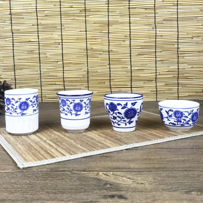 青花瓷江中杯陶瓷茶杯中式酒店餐桌摆台搭配商用水杯酒杯半纹杯子