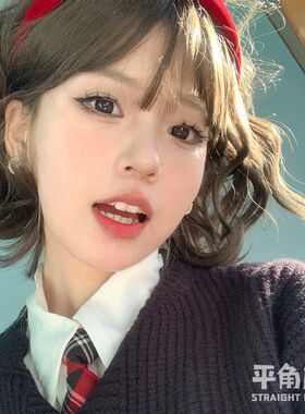平角熊假发女短卷发全头套水波纹羊毛卷短发年轻显气质JK假发套式