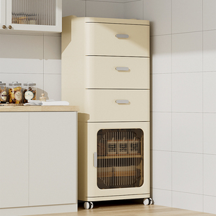 收纳柜家用厨房置物柜客厅卧室宿舍多层储物柜奶油风床头柜 抽屉式