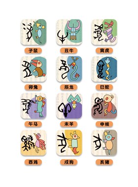 十二生肖纸甲骨文象形字幼儿园墙面装饰创意画环创题成品文化