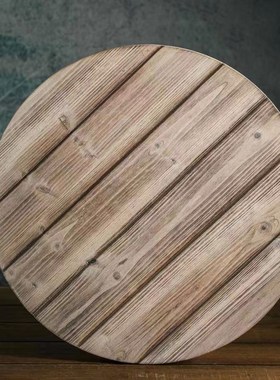 复古做旧桌面拍照背景板美食静物摄影道具实木桌板圆桌面家居