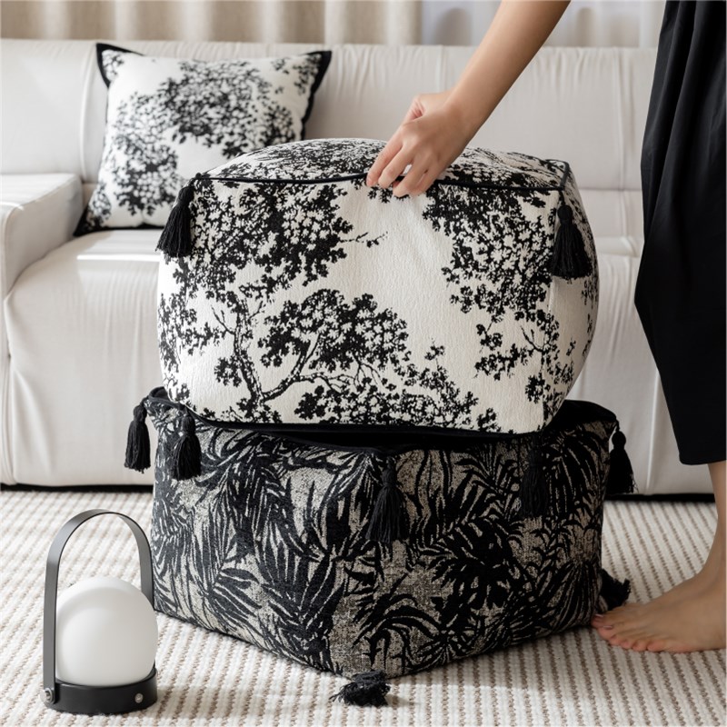 生活之盐松枝叶影雪尼尔坐墩圆形蒲团懒人沙发客厅地毯坐垫凳