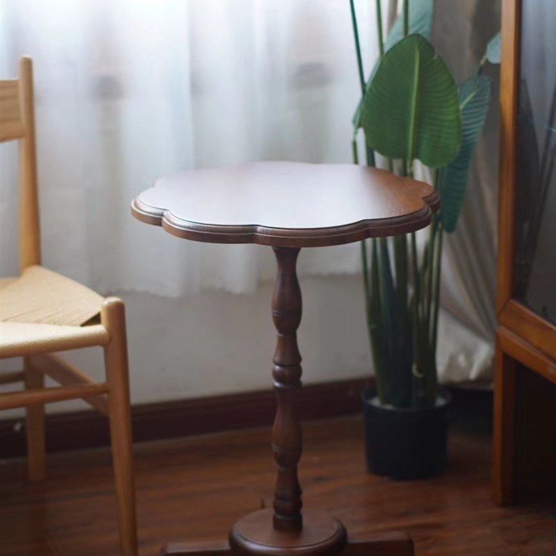中古复刻海派南洋复古实木花瓣桌做旧餐桌边几柚木色咖啡桌茶桌