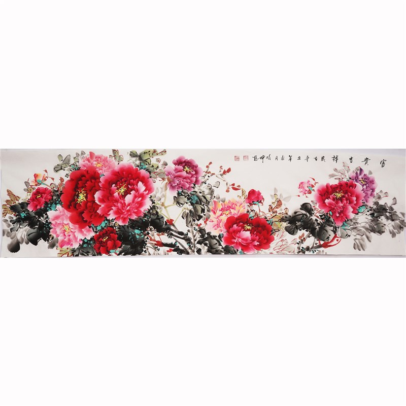 纯手绘牡丹画花富贵写意国画中式客厅卧室沙发背景墙装饰画