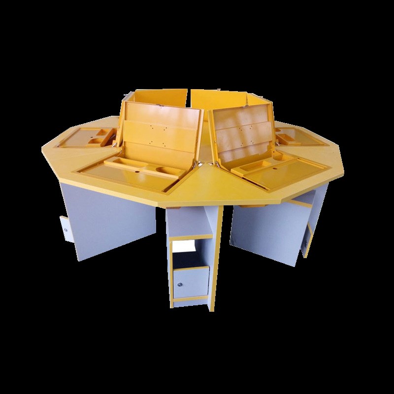 学校多人位翻转电脑桌嵌入式阅览室团体活动学生实践桌机房六角桌