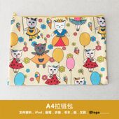 拉链帆布文件袋卡通文件袋资料袋拉链袋帆布 定制 猫咪