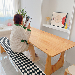 黑白格调长条凳垫羊羔绒座垫卡坐垫实木板凳垫子定制椅垫防滑