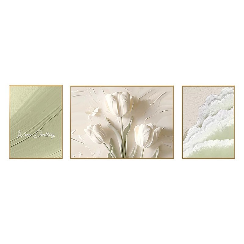 奶油风花卉沙发背景墙装饰画高级感客厅挂画抽象艺术肌理三联壁画