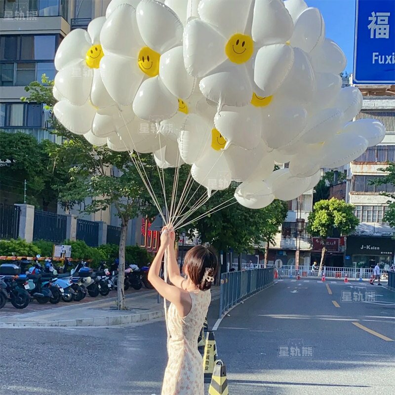 网红太阳花朵雏菊铝膜气球飘空摆摊批发拍照卡通儿童生日装饰布置