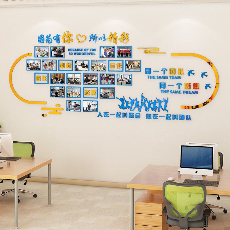 企业文化墙布置员工风采展示照片墙贴活动合影办公室励志墙面装饰