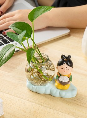 工位解压桌面摆件女生宅家治愈系小摆件家居水培植物摆件创意花瓶