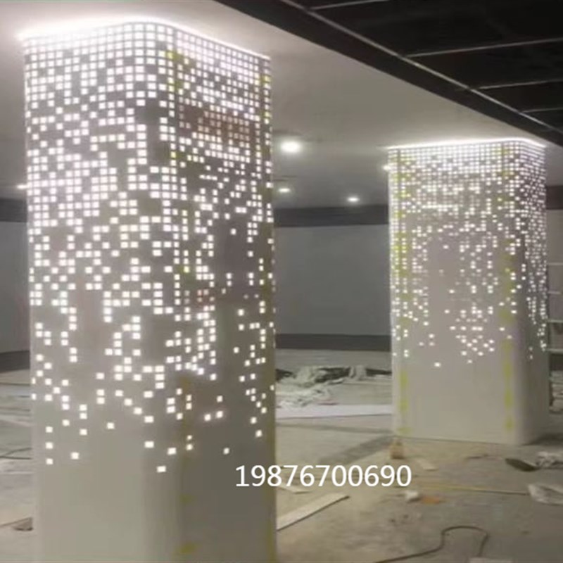包柱子铝单板圆形方形冲孔雕花造型双曲透光柱子包裹装饰铝板定制