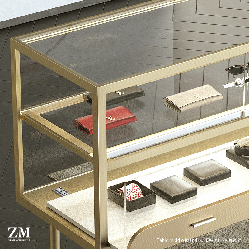 不锈钢金色珠宝玻璃柜台精品首饰品展示柜文玩玉器陈列柜橱窗样品