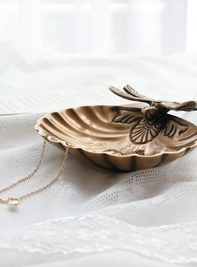 黄铜首饰托盘复古法式小盘蜻蜓装饰桌面摆件软装配饰