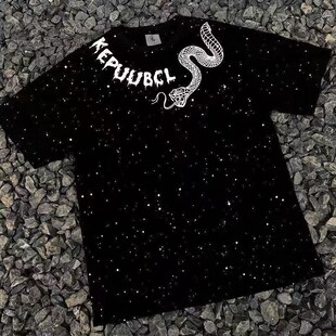 亮片满天星设计中大童短袖 宽松短袖 t恤2025夏季 男女时尚 新款 美式