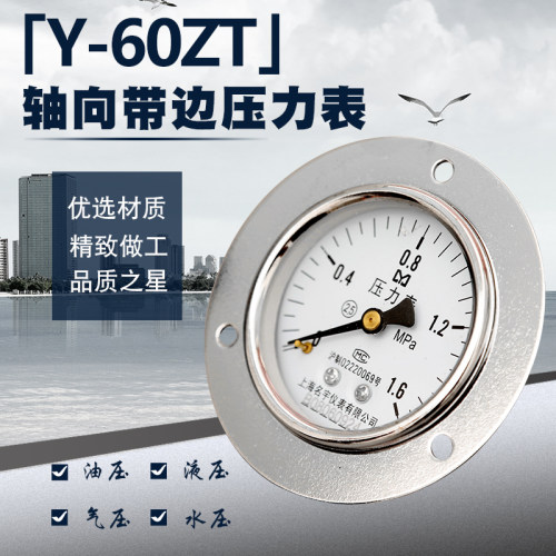 Y60ZT轴向带边压力表表盘固定安装式0-0.6/1/1.6/2.5/4/6/10Mpa