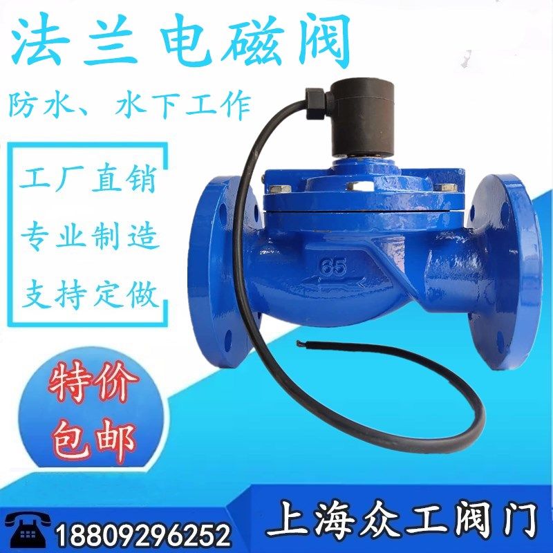 铸铁水用电磁阀24v220v防水法兰电磁开关阀DN40 50 65 80 100 150