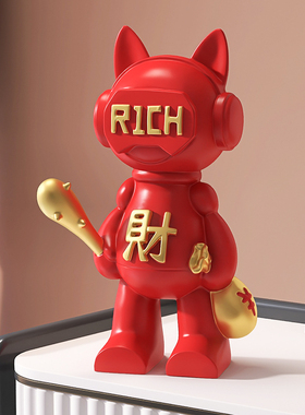 红色招财猫摆件潮玩设计玄关电视柜酒柜小众化客厅家居装饰品摆设