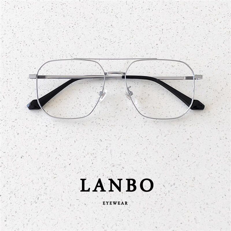 超轻钛架11g双梁不规则方框眼镜男潮近视眼镜架女大框显脸小银色