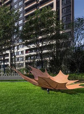 不锈钢镂空叶子雕塑售楼部户外园林小区水景镜面树叶摆件装饰美陈