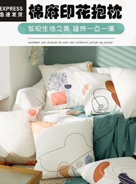 北欧现代风情绪碎片系棉麻加厚抱枕高档客厅沙发车用床头靠垫