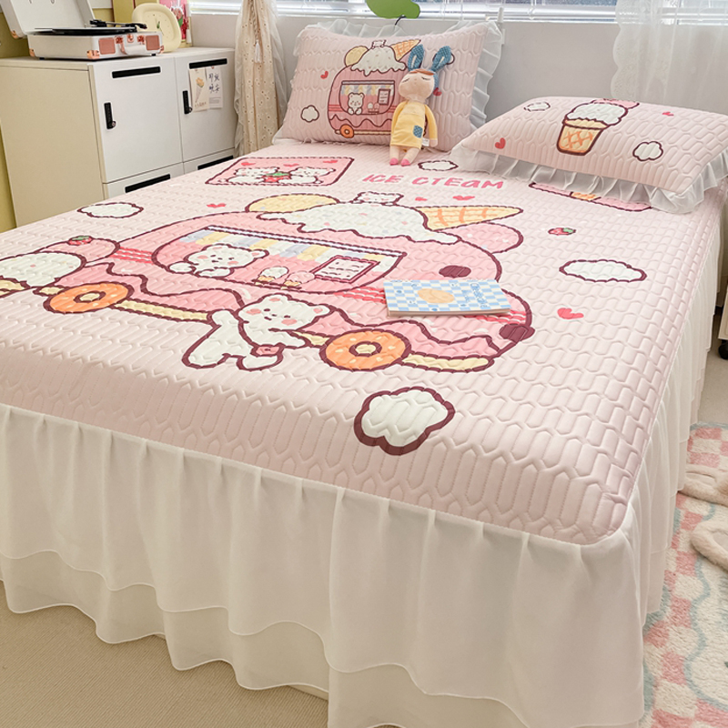 夏季乳胶冰丝凉席三件套公主风床裙款床单人空调床垫席子可机水