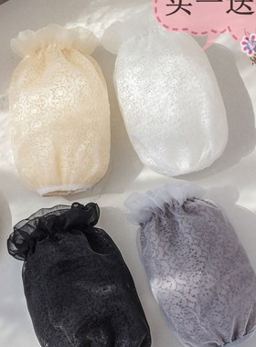 羽绒服袖c套新款2021秋冬女上班白色蕾丝黑色透明短款成人套袖时