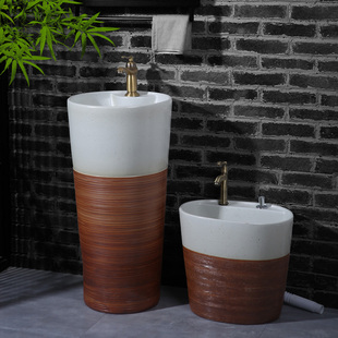 网红艺术立柱盆阳台一体落地立柱式洗脸盆户外柱子洗手盆庭院水池