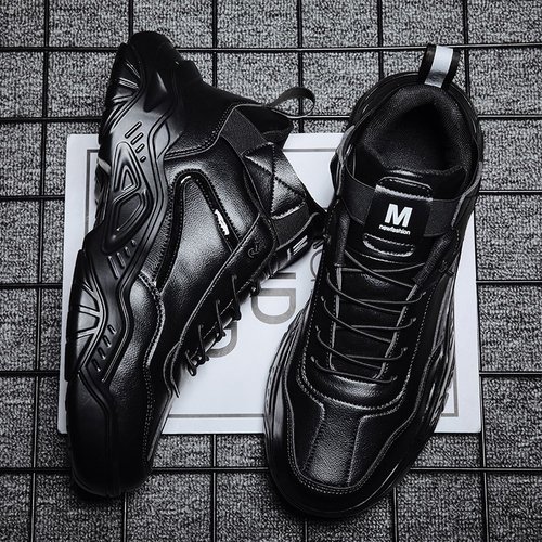 大码45全黑色男鞋防水皮面46休闲47耐磨38码秋冬款2023新款棉鞋男