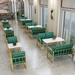 休闲双人沙发奶茶店咖啡厅甜品店酒吧卡座桌椅组合北欧铁艺后现代