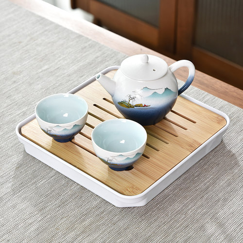 中式家用整套功夫茶具套装旅行包陶瓷泡茶壶盖碗茶海茶滤茶杯茶盘