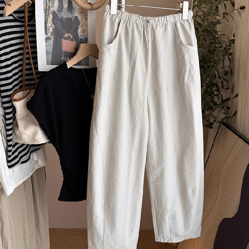 大码女装夏季薄款阔腿裤显瘦胖妹妹梨形身材宽松九分直筒休闲裤子