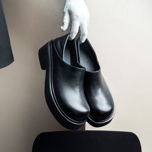 两穿软面休闲厚底德比鞋 6cm增高大头皮鞋 拖鞋 真皮单鞋 高级感 男款